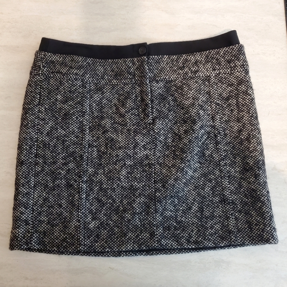 Loft Wool Mini Skirt Womens 12 Petite Black Gray New